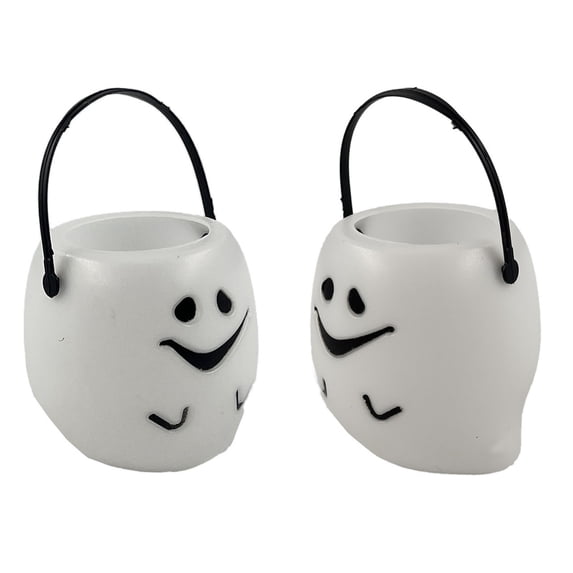 Sruoe Halloween Candy Bucket, 2.76in Mini Ghost Trick or Treat Pail With Metal Handle, Small Ghost Candy Holder Can, Ghost Barrel for Trick or Treating Halloween Bar Shop Hanging Decor Party Props