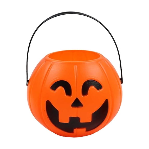 Sruoe Halloween Candy Bucket, 2.76in Pumpkin Pail With Handle, Plastic Trick or Treat Pail, Pumpkin Candy Holder Storage Container, Pumpkin Candy Basket for THalloween Party Decorations Costume Props