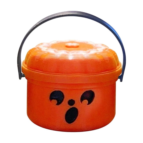 Sruoe Halloween Candy Bucket, Mini Pumpkin Pail With Lid, Small Plastic Trick Or Treat Pail, Mini Pumpkin Candy Holder Storage Container, Pumpkin Basket for Halloween Party Favors Table Decorations