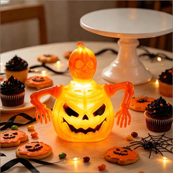 Sruoe Halloween Lighted Pumpkin Man Figurine, Glowing Jack‑O‑Lantern Character Statue Ornament for Indoor Table Mantel Shelf Halloween Party Spooky Decor Halloween Decorations