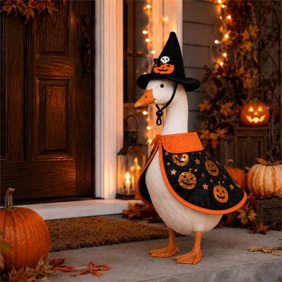 Sruoe Halloween Porch Goose Outfits, 23 Inch Porch Goose Clothes, Porch Goose Halloween Outfit, Goose Clothes Dress, Duck Sculpture Clothes for Lawn Statue Cement Statue Yard Patio Party Decoration