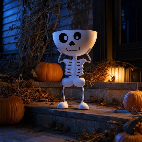 Sruoe Halloween Skeleton Candy Bowl Cute Sting Skeleton Decorative Candy for Halloween Party Porch Home Decor
