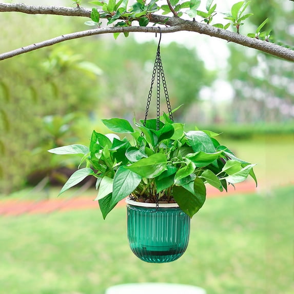 Sruoe Hanging Plant Pots, 4.41in Flower Pots, Ribbed Self Watering Plant Pot, Flower Pot, Planters with Hanging Chains for Home Garden Balcony Patio, Home Decor Garden Decor