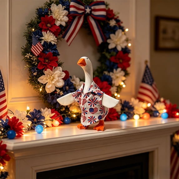 Sruoe Independence Day Desk Goose Outfits, 7 Inch Mini Porch Goose Clothes, Desktop Goose Outfits, Costume Clothes for Table Decor Tabletop Goose Accessory Holiday All Seasons Holiday