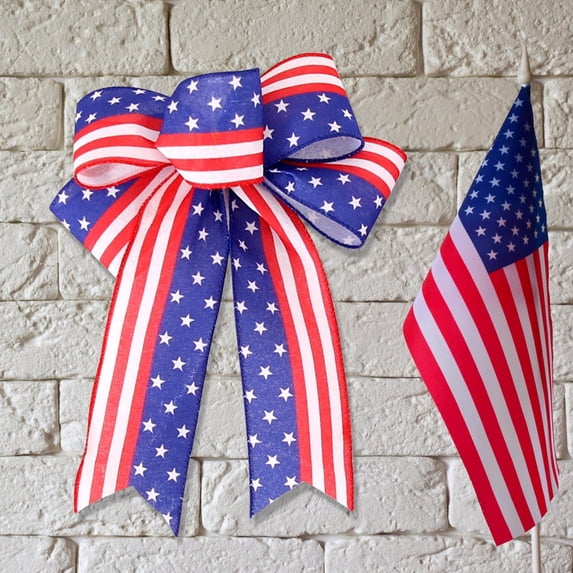 Sruoe Independence Day Flag Star Ribbon Bow - Patriotic Decor For 4th Of July