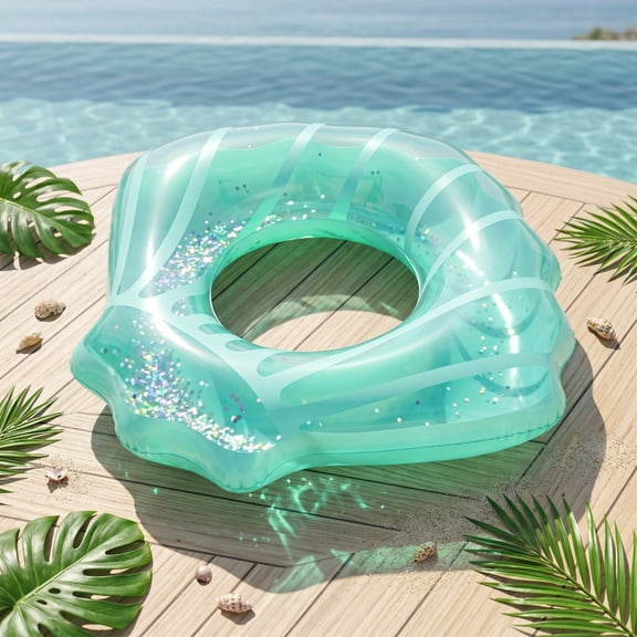 Sruoe Inflatable Swim Ring, 27.6×31.5In Glitter Scallop Seashell Pool Float, Transparent Shimmering Floating Tube for Adults Beach Pool Party Social Media Photo Prop Summer Pool Essentials