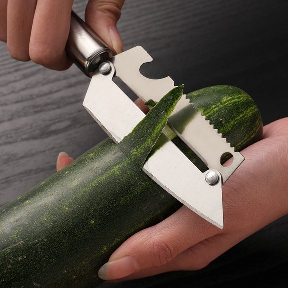 Sruoe Kitchen Stainless Steel Four In One Peeler, Multipurpose Potato Vegetable Fruit Scraper with Hook Handle for Home Cooking, Kitchen Essentials