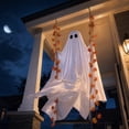 thumbnail image 1 of Sruoe Large Swinging Mesh Hanging Ghost Halloween Decorations Outdoor, Remote Timer 8 Mode LED Lighted Ghost Ornament, Spooky Cute Ghost Decor For Garden Porch Tree Outside Halloween Decor, 52.8in, 1 of 6