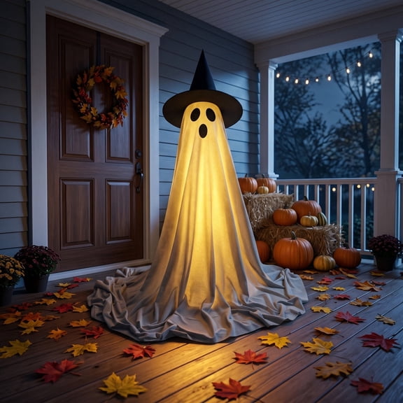 Sruoe Light Up Hard Plastic Ghost Halloween Decorative Lights, Extendable Stand Ghost Ornament, Courtyard Indoor Outdoor Halloween Decorations, Adjustable Height 57.9in To 160.1in