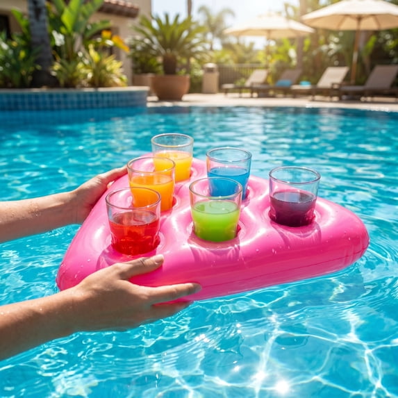 Sruoe Neoprene Floating Drink Coaster, Anti Lost Lanyard Attached Pool Cup Holder, Waterproof Quick Dry Floating Beverage Tray for Beach Pool Lake Use Pool Party Accessory