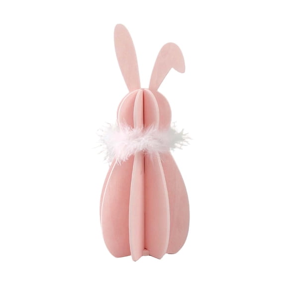 Sruoe Pink DIY Wooden Easter Rabbit Decoration, 3D Build-Your-Own Bunny Figurine with Feather Trim, Easter Decorations for Home Kids Craft Tabletop Ornament Farmhouse Gift