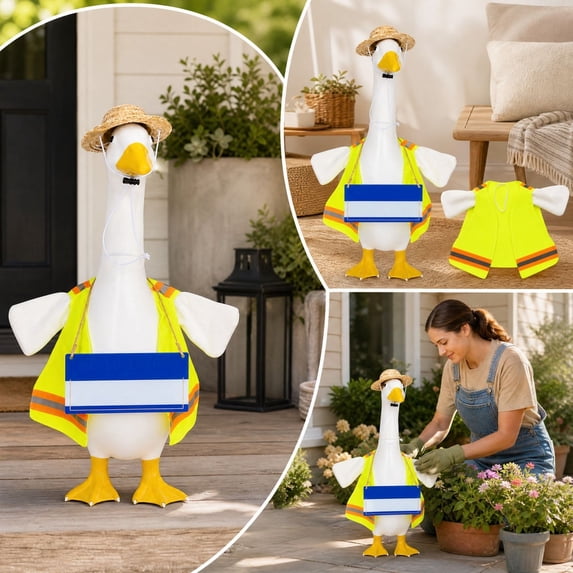 Sruoe Porch Goose Outfits, 23 Inch Worker Costumes Porch Goose Clothes, Goose Clothes Dress, Duck Sculpture Clothes for Lawn Statue Cement Statue Yard Patio Party Decoration