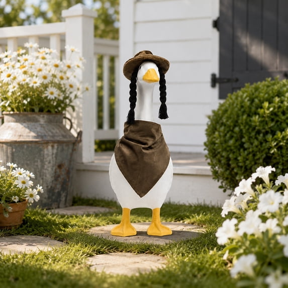 Sruoe Porch Goose Outfits with Wig Hat, 23 Inch Porch Goose Clothes, Goose Clothes Dress, Duck Sculpture Clothes for Lawn Statue Cement Statue Yard Patio Party Decoration