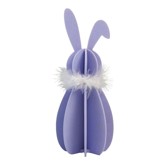 Sruoe Purple DIY Wooden Easter Bunny Figurine, 3D Assembly Rabbit with White Feather Detail, Easter Home Decor Tabletop Ornament Farmhouse Gift for Mantel Shelf