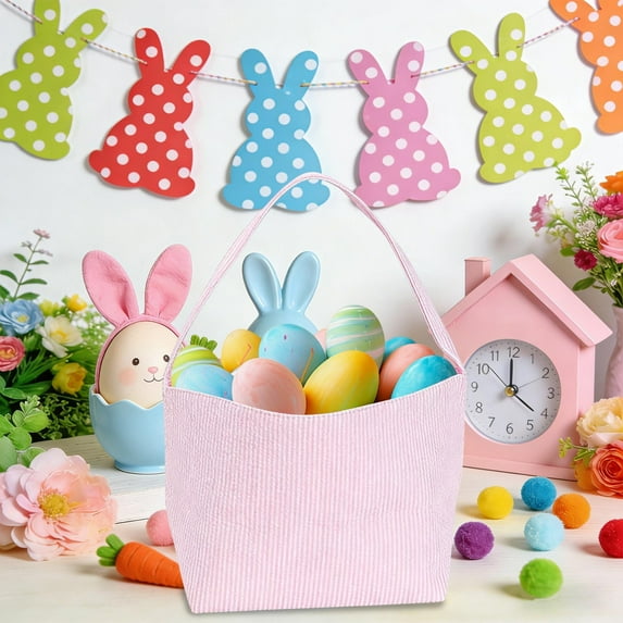 Sruoe Rattan Easter Basket with Handle, Easter Eggs Candy Basket Wedding Flower Girl Baskets for Home Garden Decor, Bunny Basket for Organizing Flowers Storage Easter Egg Hunt