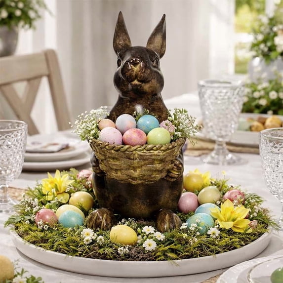Sruoe Resin Easter Basket, Egg Hunt Bunny Baskets for Kids, Storage Gifts Candies, Holiday Storage for Home, Easter Decor for Easter Valentine's Day Halloween Christmas Party Wedding