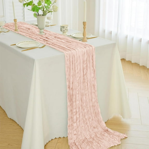Sruoe Sage Pink Cheesecloth Table Runner, 35x71 Inch Boho Decor for Kitchen Dining Table Home Party Wedding Centerpiece Decoration Spring Gift