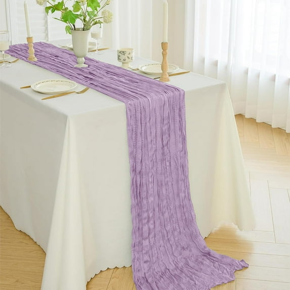 Sruoe Sage Purple Cheesecloth Table Runner, 35x71 Inch Boho Decor for Kitchen Dining Table Home Party Wedding Centerpiece Decoration Spring Gift