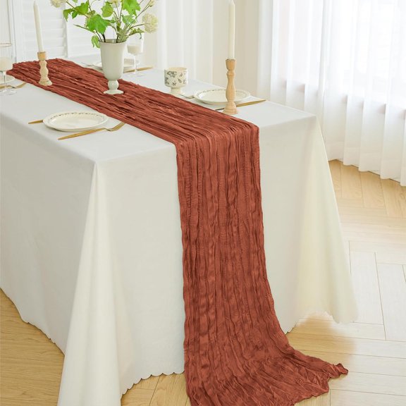 Sruoe Sage Red Cheesecloth Table Runner, 35x71 Inch Boho Decor for Kitchen Dining Table Home Party Wedding Centerpiece Decoration Spring Gift