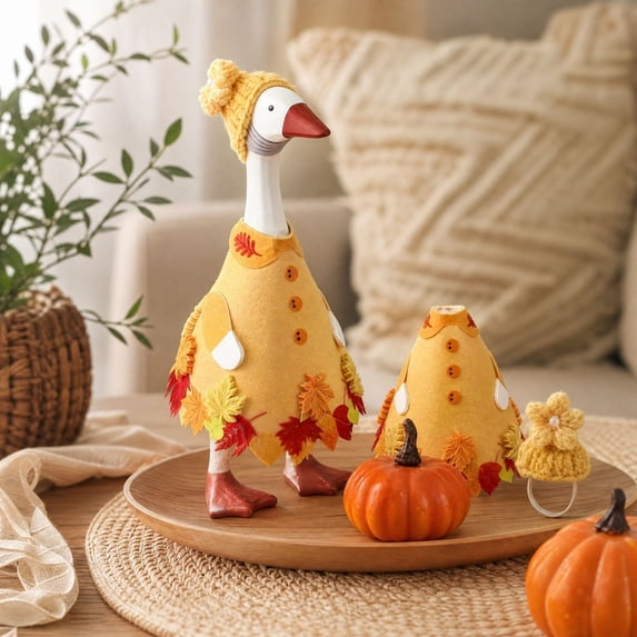 Sruoe Thanksgiving Day 7 Inch Desk Goose Outfits, Fall Outfit Set Maple Leaf with Flower Hat Goose Clothes, Desktop Goose Outfits, Costume Clothes for Table Decor Tabletop Goose Accessory Holiday
