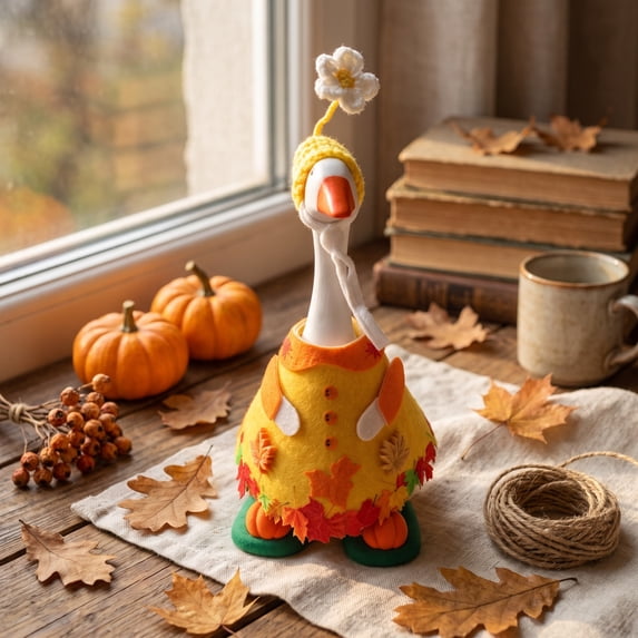 Sruoe Thanksgiving Day Desk Goose Outfits, 7 In Flowers and Golden Autumns Maple Leaves Set Goose Clothes, Desktop Goose Outfits, Costume Clothes for Table Decor Tabletop Goose Accessory Holiday