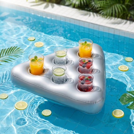 Sruoe Triangular Inflatable 6 Cup Pool Holder, Anti Tip Wide Base Inflatable Cup Float, No Tool Fast Setup Beverage Tray for Outdoor Water Activity Pool Party Accessory