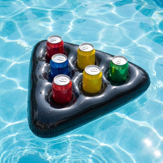 Sruoe Triangular Inflatable 6 Cup Pool Holder, Bright Color Pool Floating Cup Rack, Balanced Buoyancy Beverage Float for Summer Backyard Gathering Pool Party Accessory