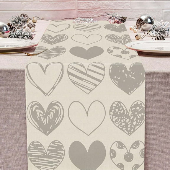 Sruoe Wedding Table Runner, Hearts Table Runners Home Party Holiday Decorations, Boho Farmhouse Table Runner for Kitchen Dining Table, Rustic Table Cloth Decor for Wedding Home Party Spring Gift