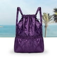 thumbnail image 1 of Sruoe Wet Dry Separation Drawstring Backpack, 35L Large Capacity Foldable Sports Duffle Bag, Waterproof Nylon Travel Gym Drawstring Pouch for Outdoor Short Trip Purple, 1 of 3