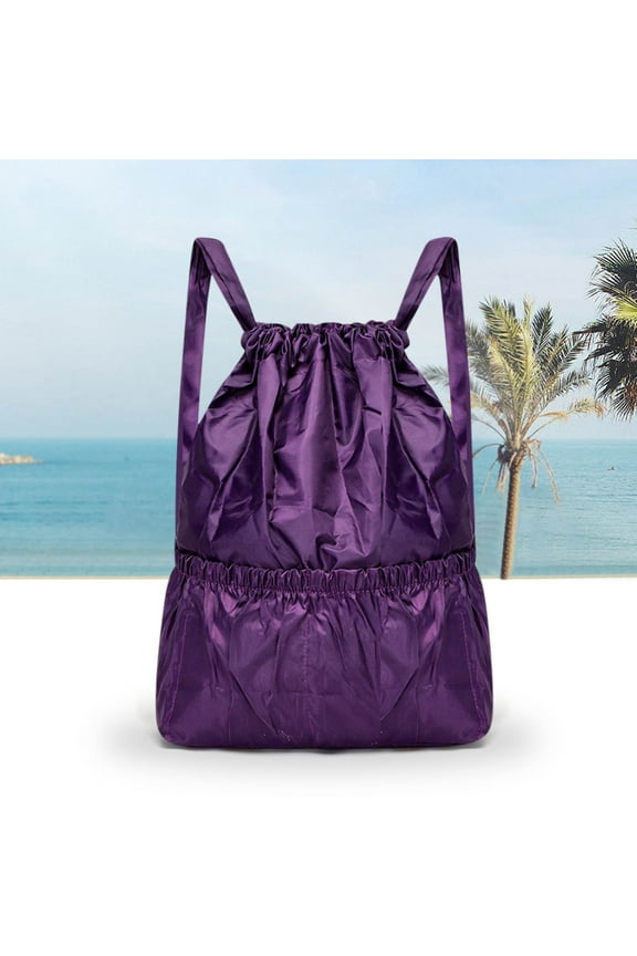 Wet Dry Separation Drawstring Backpack, 35L Large Capacity Foldable Sports Duffle Bag, Waterproof Nylon Travel Gym Drawstring Pouch for Outdoor Short Trip Purple