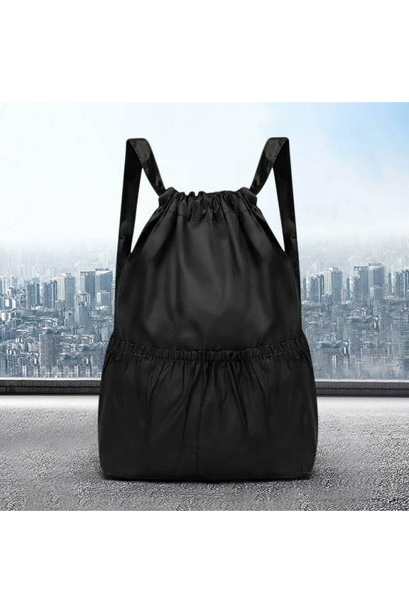 Wet Dry Separation Drawstring Backpack, 35L Large Capacity Foldable Sports Duffle Bag, Waterproof Nylon Travel Gym Drawstring Pouch for Outdoor Short Trip Black