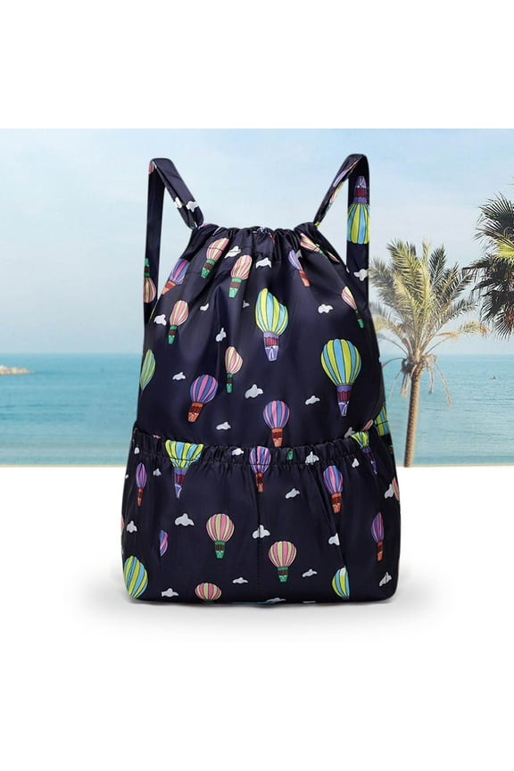 Wet Dry Separation Drawstring Backpack, 35L Large Capacity Foldable Sports Duffle Bag, Waterproof Nylon Travel Gym Drawstring Pouch for Outdoor Short Trip Blue Balloon