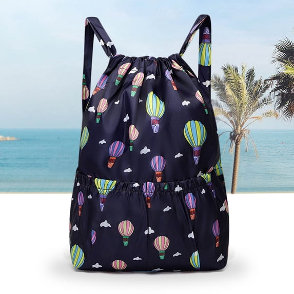 Sruoe Wet Dry Separation Drawstring Backpack, 35L Large Capacity Foldable Sports Duffle Bag, Waterproof Nylon Travel Gym Drawstring Pouch for Outdoor Short Trip Blue Balloon