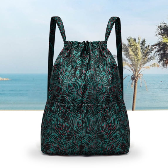 Sruoe Wet Dry Separation Drawstring Backpack, 35L Large Capacity Foldable Sports Duffle Bag, Waterproof Nylon Travel Gym Drawstring Pouch for Outdoor Short Trip Moran Leaf