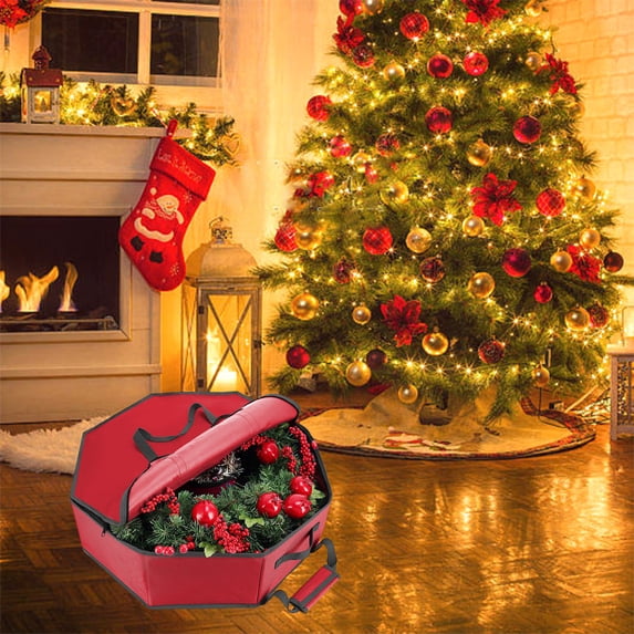 Sruoe Wreath Storage Container 24", Christmas Wreath Storage Bag Garland Holiday Container with Handles, Holiday Decoration Organizers, Tear Resistant Fabric
