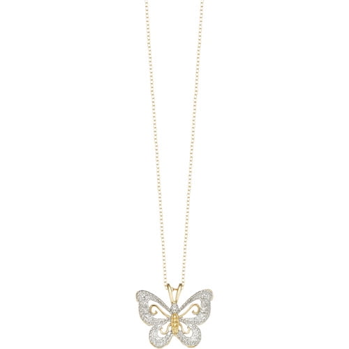 Ss 18k Gld Pltd Da Butterfly Pd W/ Chain