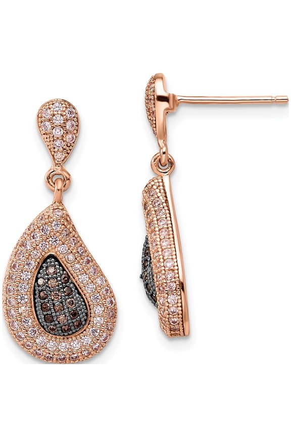 SS Rose Gold-plated CZ Brilliant Embers Dangle Post Earrings
