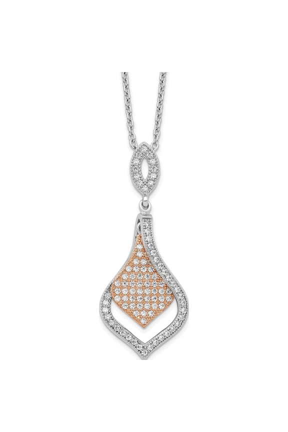 Ss/Gold Plated Sterling Silver Brilliant Embers Rose Gold-Plated Cz Necklace (20 X 15) Made In India qmp1234-18