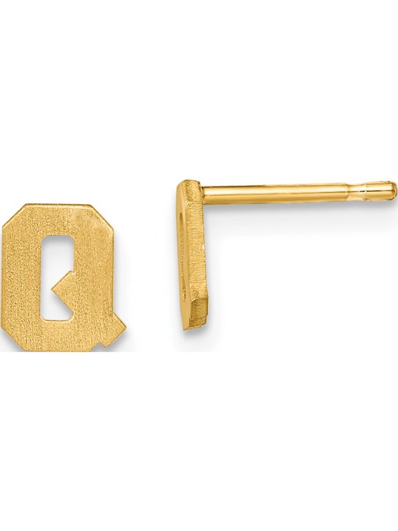 Sterling Silver Gold-plated Brushed Letter Q Initial Post Earrings