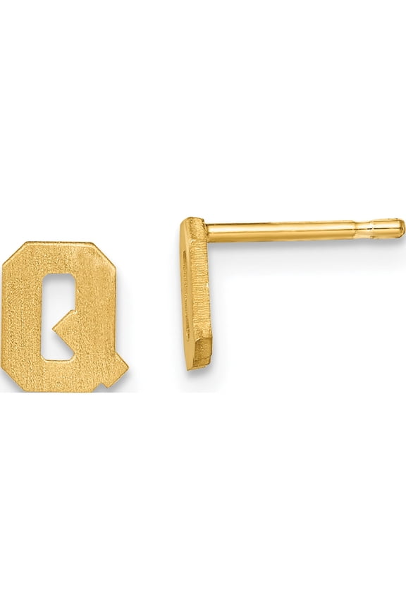 Ss/Gold Plated Sterling Silver Gold-Plated Brushed Letter Q Initial Post Earrings Made In United States -Jewelry By Sweet Pea