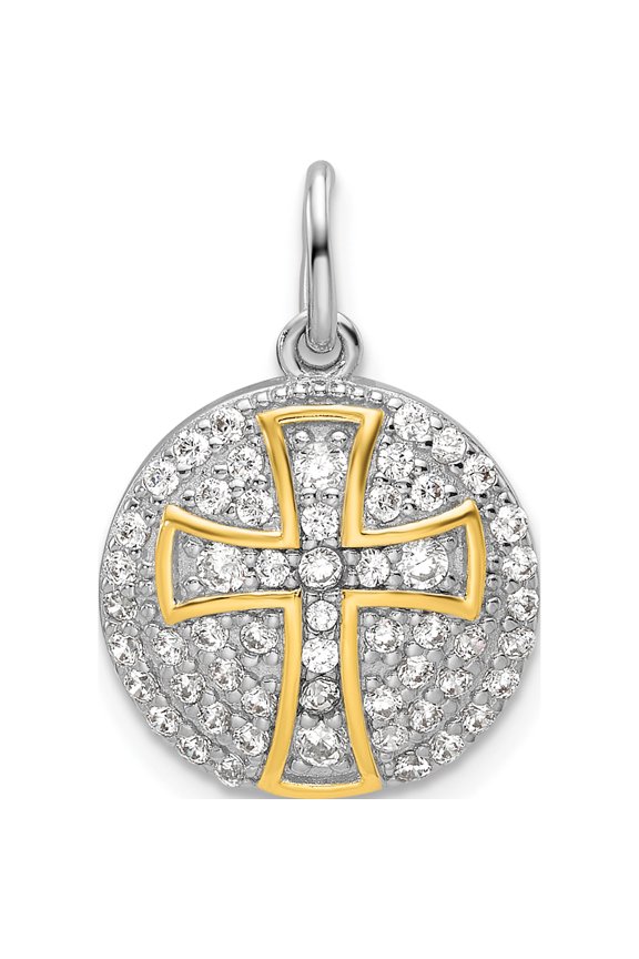Ss/Gold Plated Sterling Silver Gold-Plated Cz Cross Circle Pendant (Width 14.75) (Length 16.99) - Jbsp