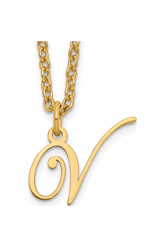 Ss/Gold Plated Sterling Silver Gold-Plated Letter V Initial Necklace Made In United States -Jewelry By Sweet Pea
