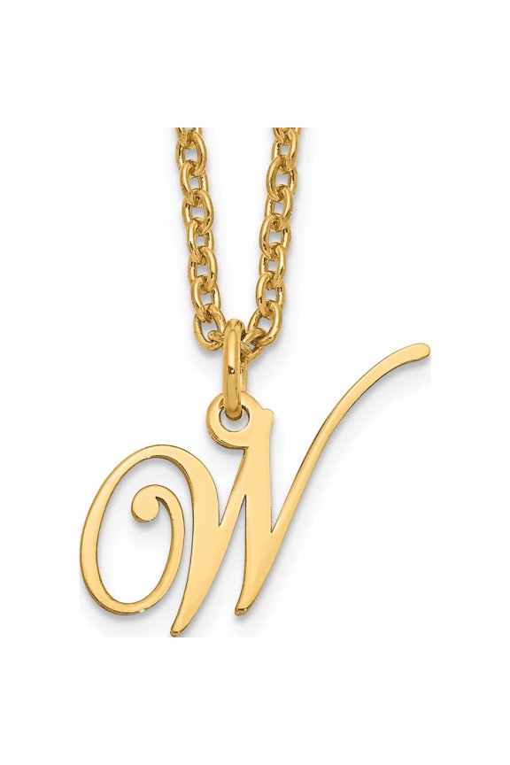 Ss/Gold Plated Sterling Silver Gold-Plated Letter W Initial Necklace Made In United States -Jewelry By Sweet Pea