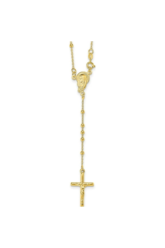 Ss/Gold Plated Sterling Silver Gold-Plated Polished Bead Rosary 18 Inch Necklace (18 X 18) Made In Italy qhy2393-18