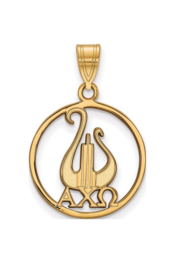 Sterling Silver Gold-plated LogoArt Alpha Chi Omega Sorority Symbol Large Circle Pendant