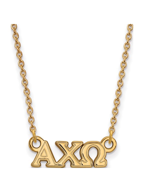 Sterling Silver Gold-plated LogoArt Alpha Chi Omega Sorority Greek Letters Extra Small Pendant 18 inch Necklace