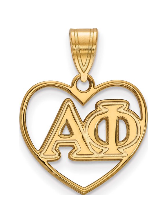 Sterling Silver Gold-plated LogoArt Alpha Phi Sorority Greek Letters Heart Pendant