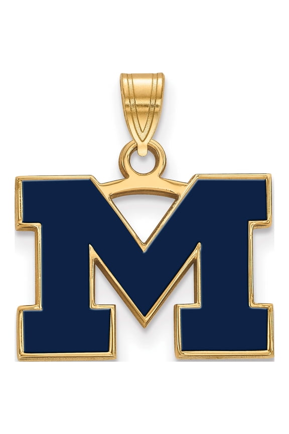 Ss/Gold Plated Sterling Silver With Gp Logoart Michigan (Univ Of) Small Blue Enamel Pendant (19 X 18) Made In United States gp061um