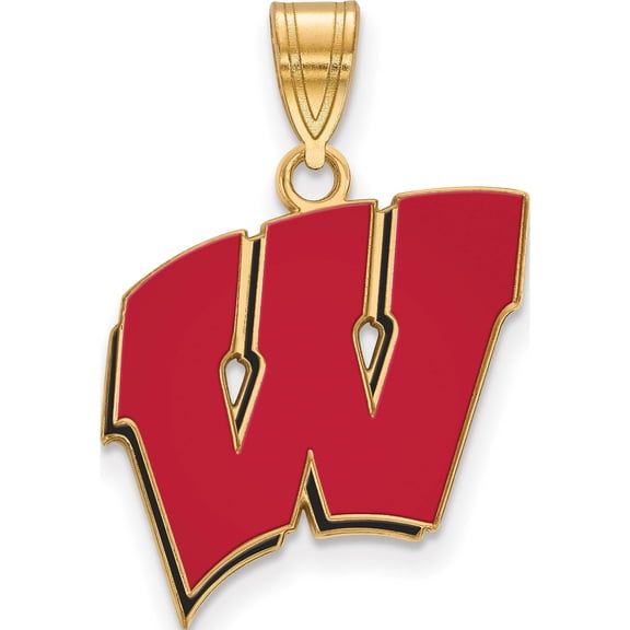 Ss/Gold Plated Sterling Silver With Gp Logoart University Of Wisconsin Large Enamel Pendant (26 X 18) Made In United States gp032uwi