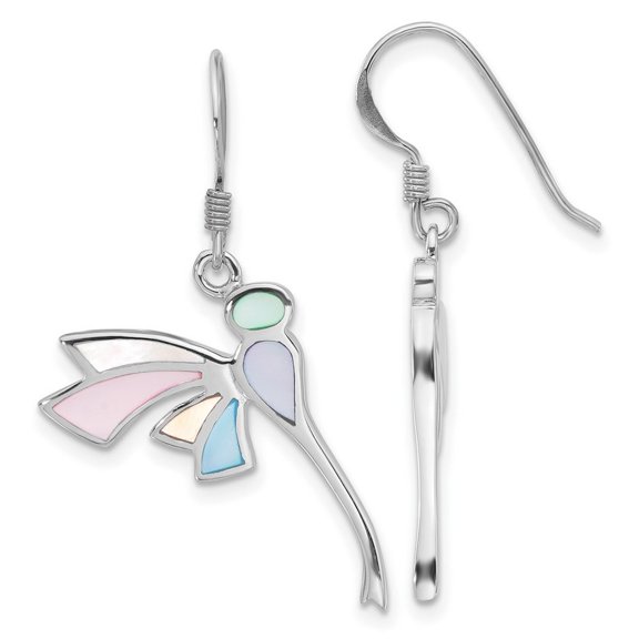 Ss Rhodium Plated Polished Multi color Dragonfly Simulated Mother of Pearl Earrings Measures 36.3x17.45mm Wide Jewelry f